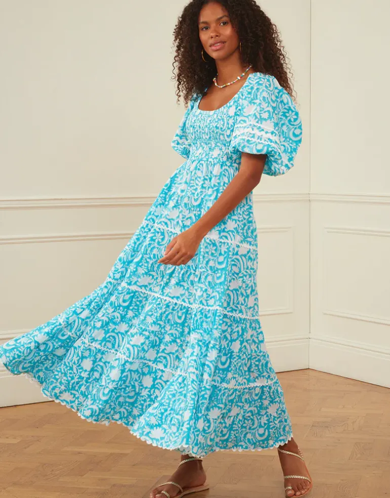 Angelina Dress - Aqua Begonia