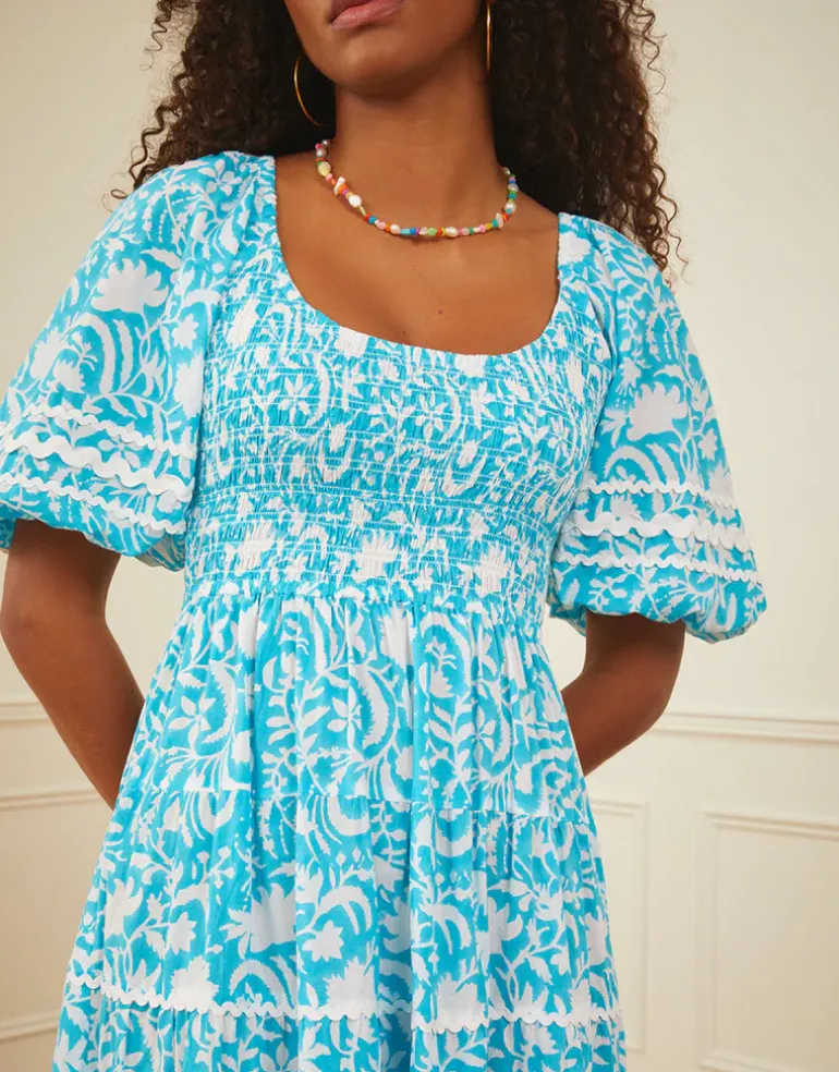 Angelina Dress - Aqua Begonia