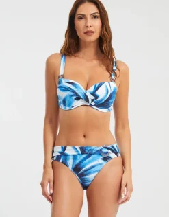 Azura Underwired Balcony Bikini Top - Blue and White
