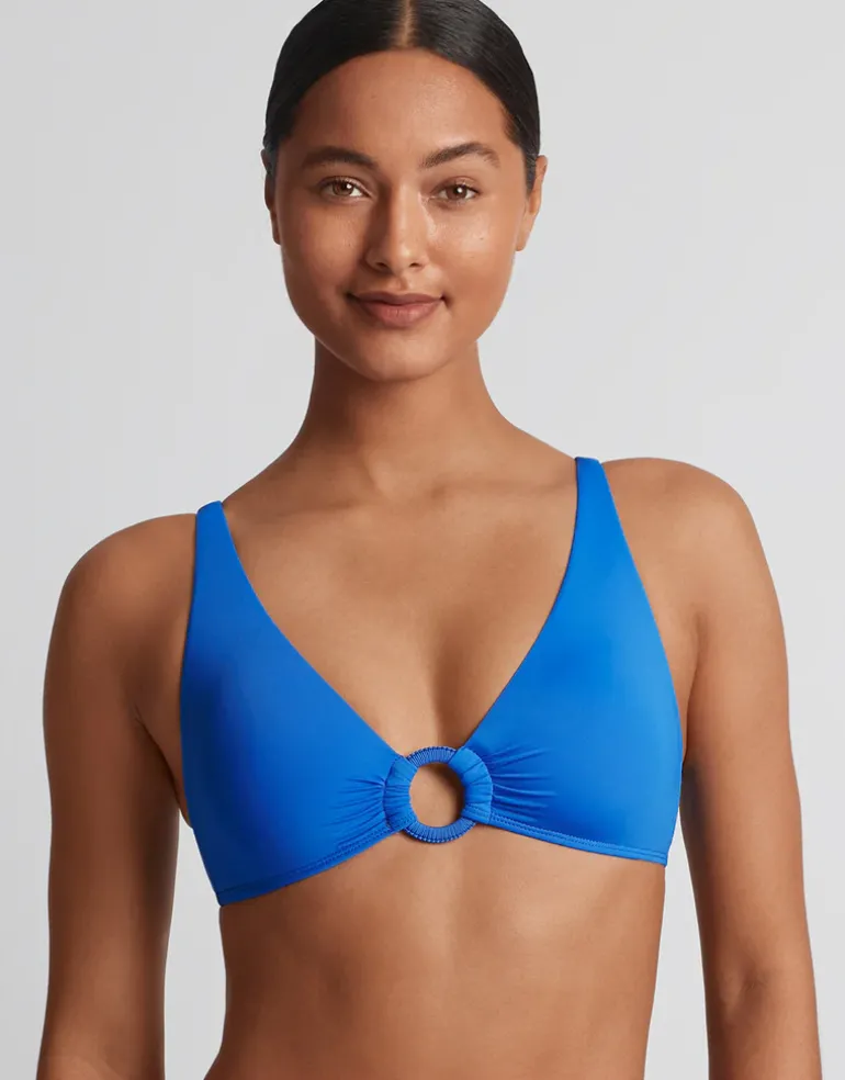 Beach Club Solids Macrame Ring OTS Bikini Top - Electric Blue