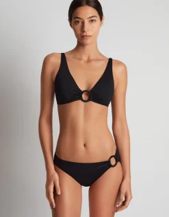 Beach Club Solids Macrame Ring OTS Bikini Top - Black