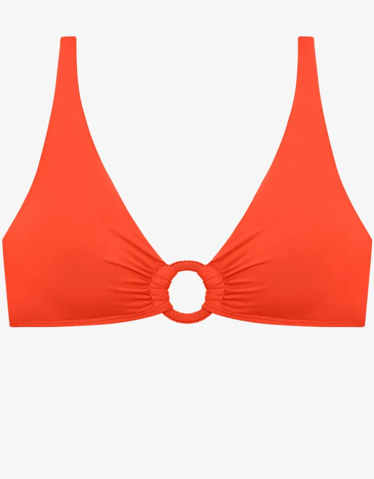 Beach Club Solids Macrame Ring OTS Bikini Top - Persimmon