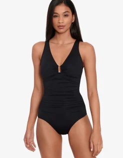 Beach Club Solids Ring OTS Swimsuit - Black