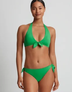 Beach Club Solids Tie Front Halter Bikini Top - Palm Green