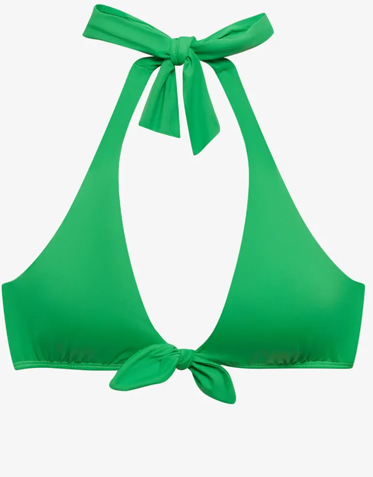 Beach Club Solids Tie Front Halter Bikini Top - Palm Green
