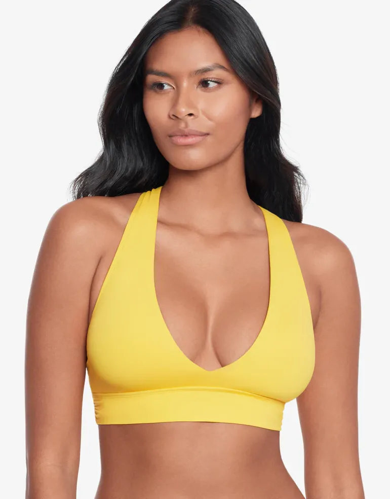 Beach Club Solids Twist X Back Bikini Top - Yellow