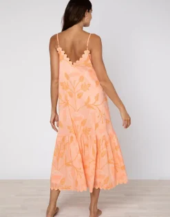 Bellflower V Neck Midi Dress - Peach