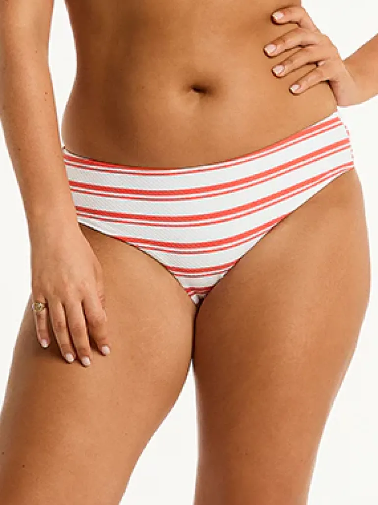 Biarritz Mid Bikini Pant - White and Red Stripe