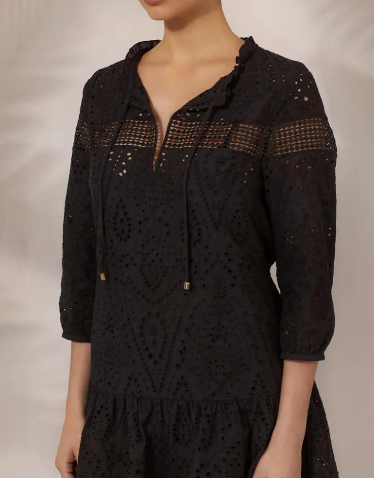 Borneo Lace Insert Mini Tunic - Black