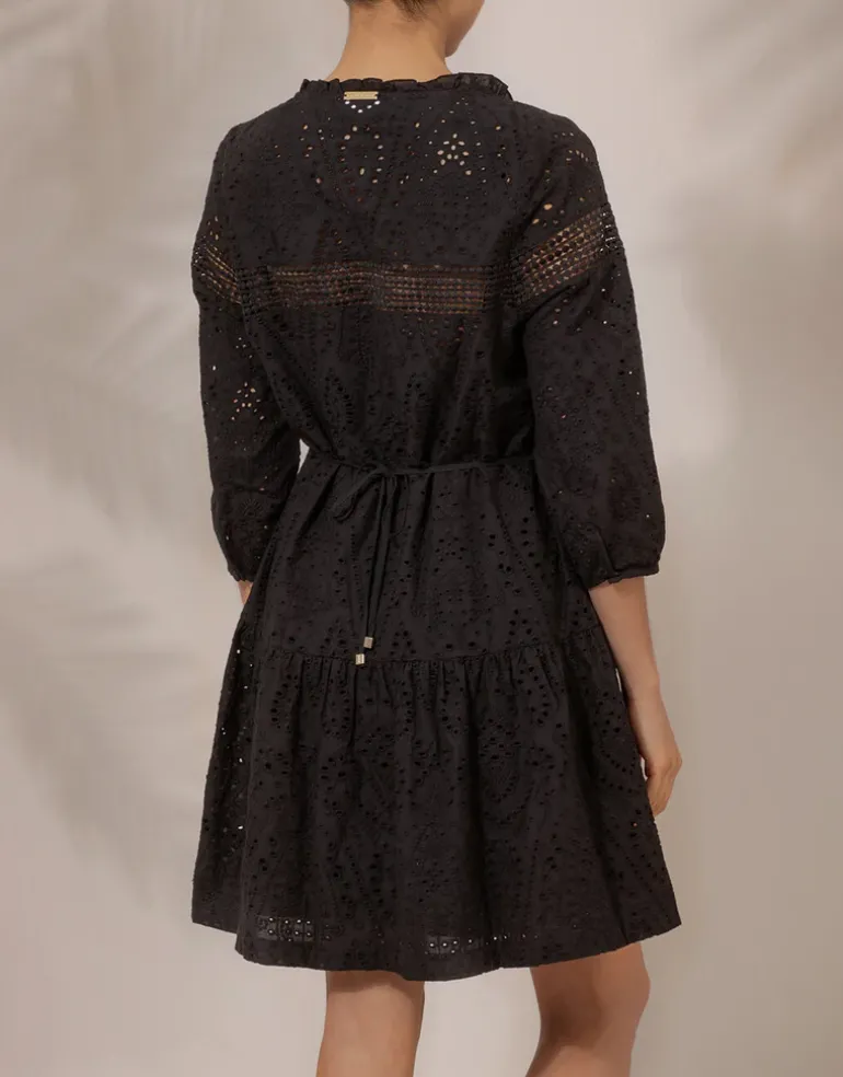 Borneo Lace Insert Mini Tunic - Black
