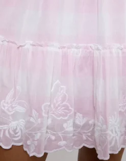 Butterfly Gingham Flared Sleeve Dress - Pink