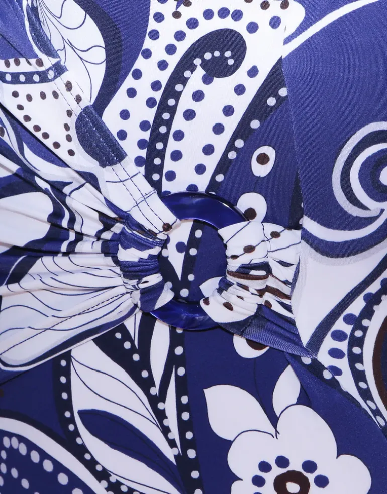 Cachemire Wrap Front Swimsuit - Blue and White