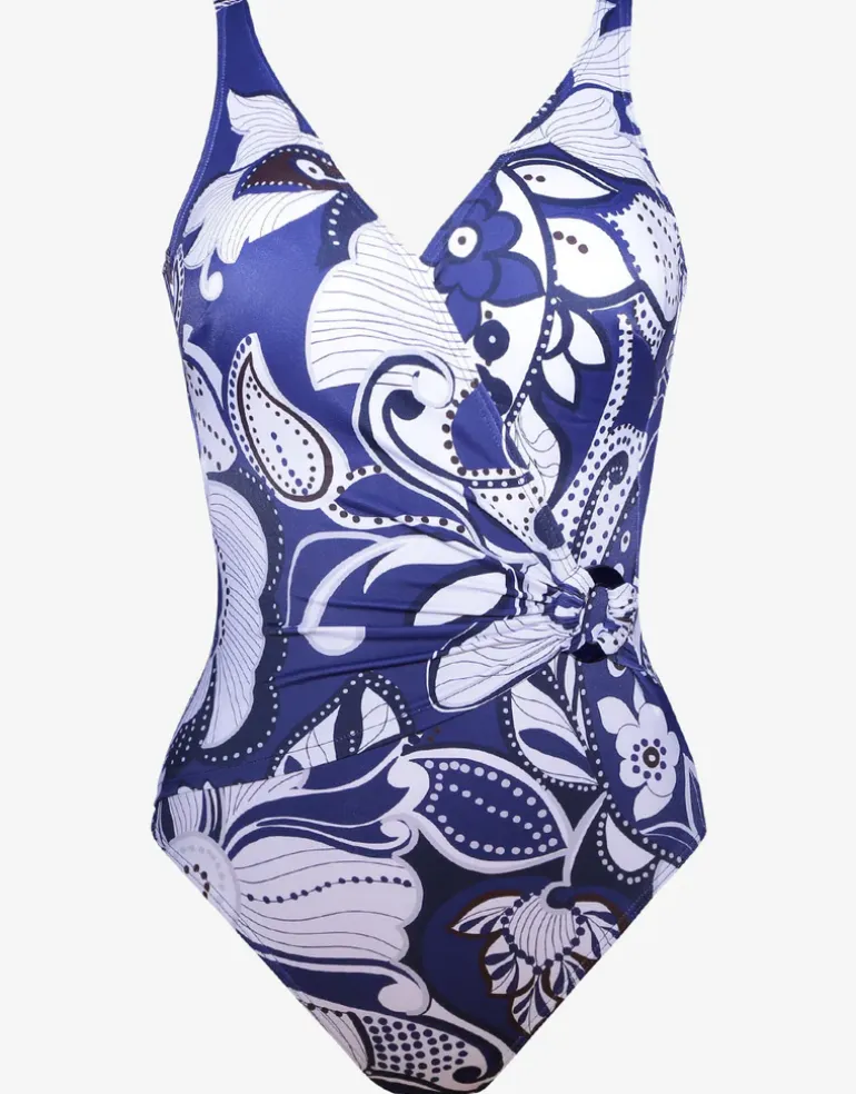 Cachemire Wrap Front Swimsuit - Blue and White