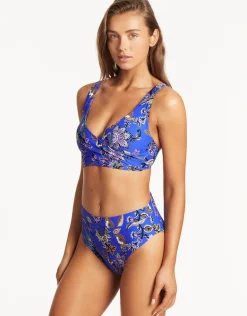 Carnivale Cross Front Multi Fit Bikini Top - Cobalt