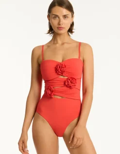 Casa Del Mar Flower Bandeau Swimsuit - Flame