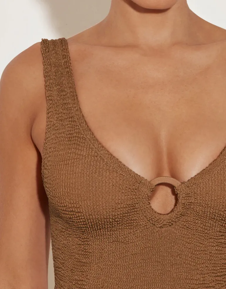 Celine Swimsuit with Tonal Hoops - Metallic Cocoa
