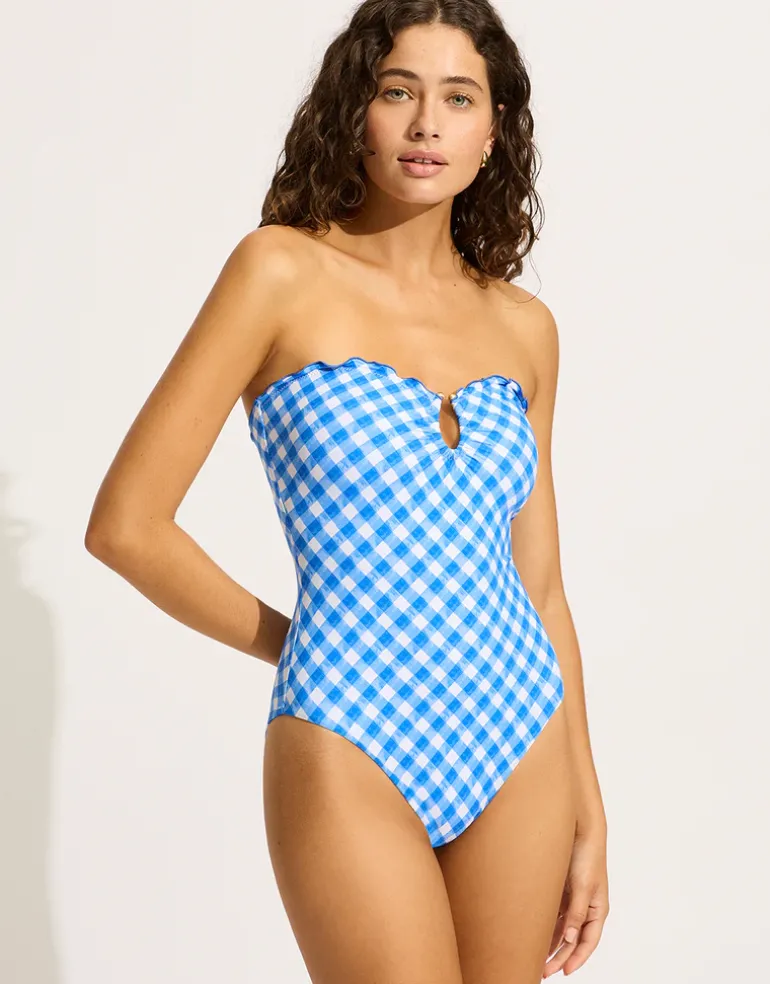 Ciao Bella Check Bandeau Swimsuit - Azure