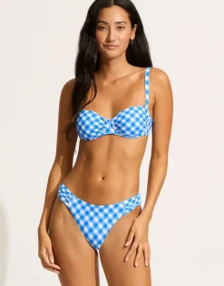 Ciao Bella Check Ruched Underwired Bikini Top - Azure