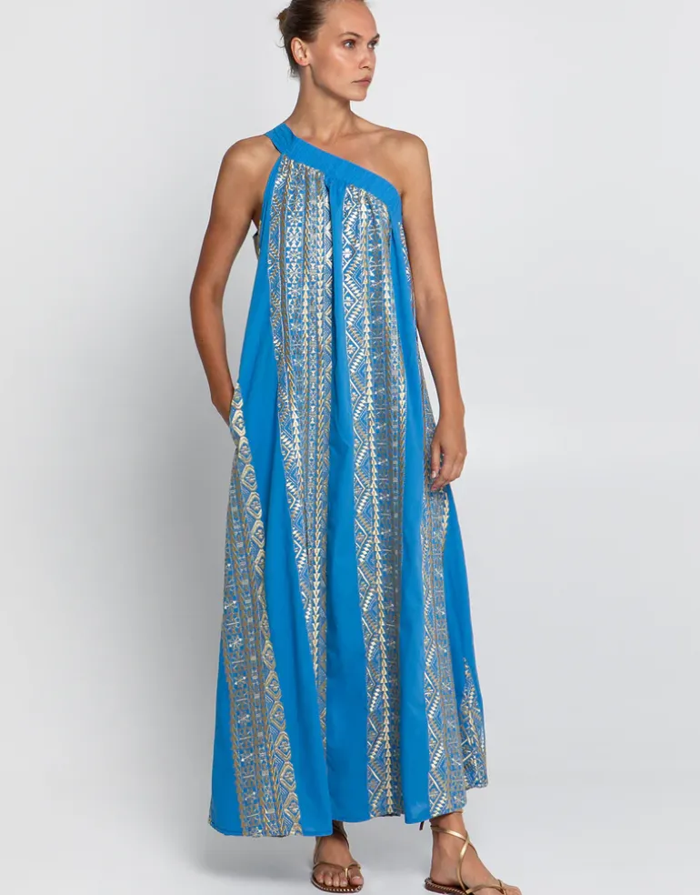 Classic Triangle Asymmetrical Maxi Dress - Blue Raf and Gold
