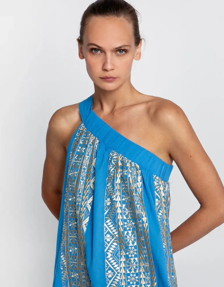 Classic Triangle Asymmetrical Maxi Dress - Blue Raf and Gold