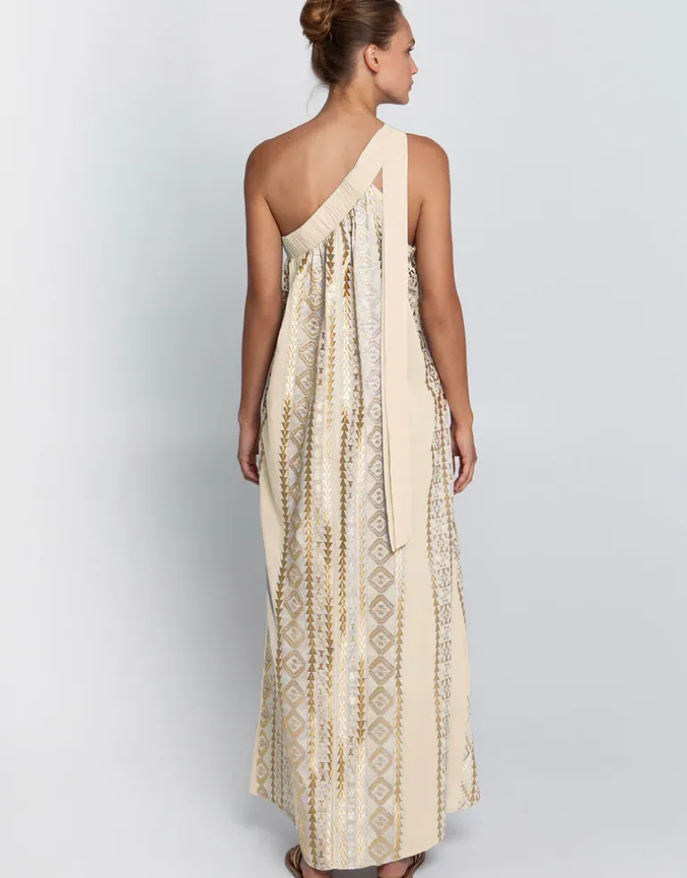 Classic Triangle Asymmetrical Maxi Dress - Natural and Gold