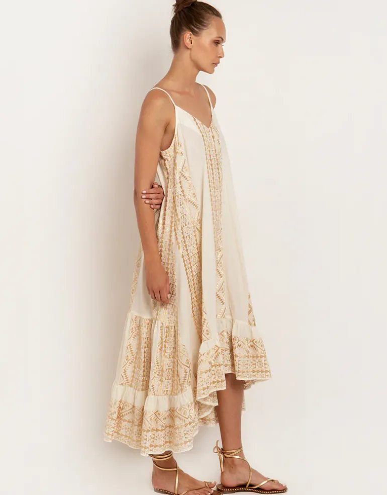 Classic Triangle Hi-Low Midi Dress - Natural and Gold