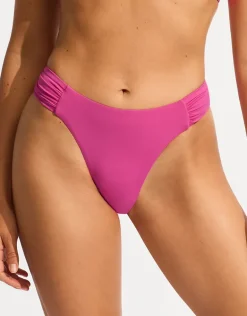 Collective High Leg Ruched Side Bikini Pant - Hot Pink