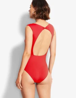 Collective V Neck Swimsuit - Chilli Red