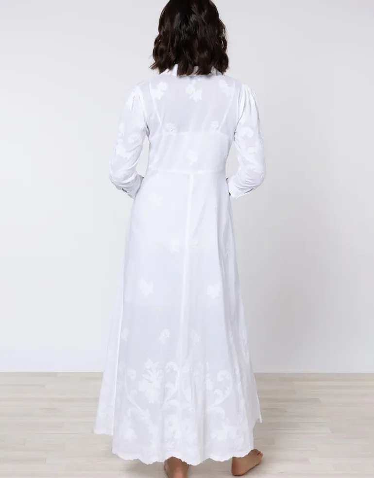 Cotton Maxi Dress with Vintage Embroidery - White