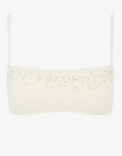 Creme Memoir Embroidered Bandeau Crop Bikini Top - White