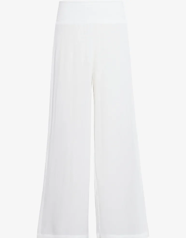 Crinkle Smocked Waist Beach Pant - White
