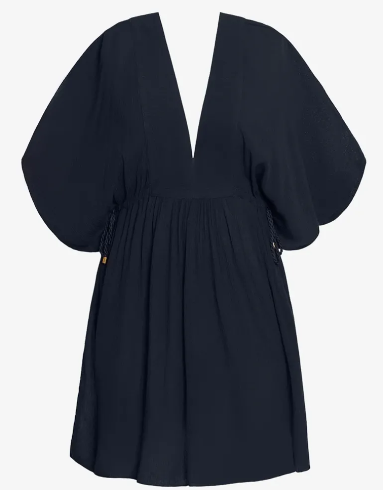 Crinkle Tunic Beach Dress - Black