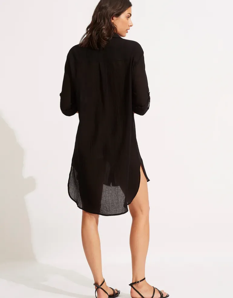 Crinkle Twill Beach Shirt - Black