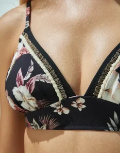 Deep Jungle Banded Halter Bikini Top C Cup - Dark Tropics