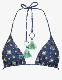 Denim Cues Tassel Tri Bikini Top