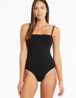 Essentials High Leg Bandeau Swimsuit - Black