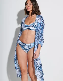 Ethnic Palm Midi Beach Shirt - Blue