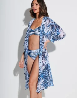 Ethnic Palm Midi Beach Shirt - Blue