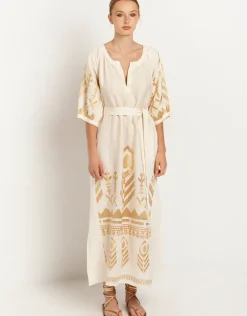 Feather Maxi Kaftan - Natural and Gold