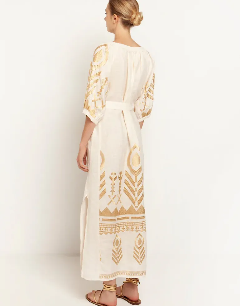 Feather Maxi Kaftan - Natural and Gold