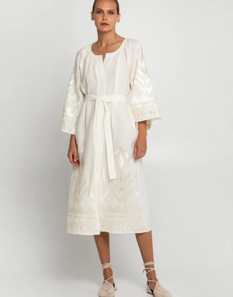 Feather Midi Kaftan - Natural and Champagne