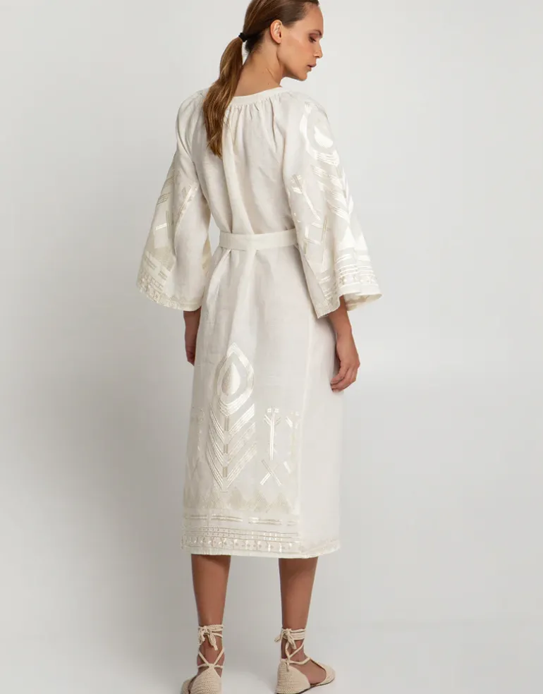 Feather Midi Kaftan - Natural and Champagne