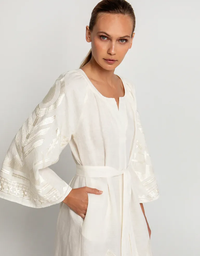 Feather Midi Kaftan - Natural and Champagne