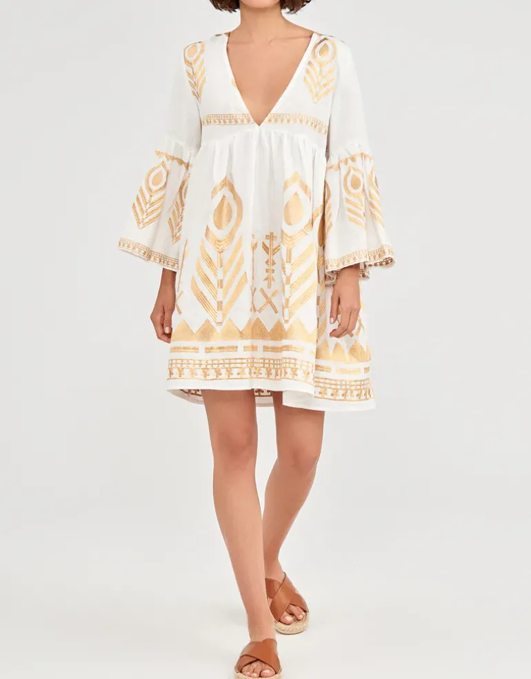 Feather Mini Dress - White and Gold
