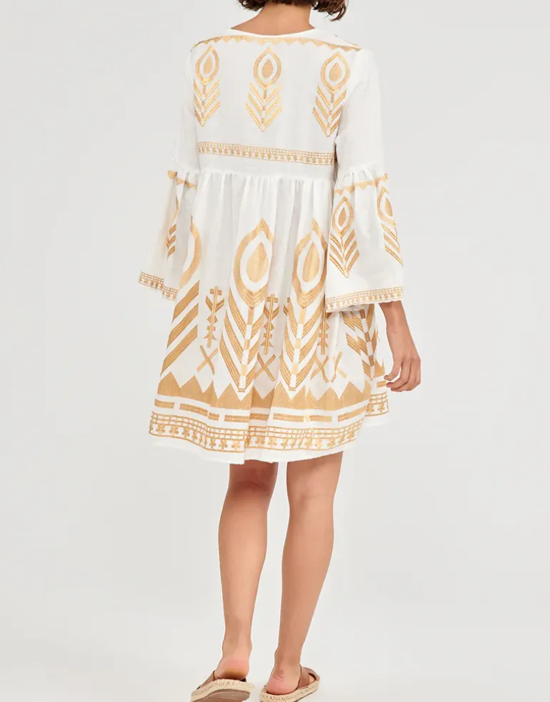 Feather Mini Dress - White and Gold