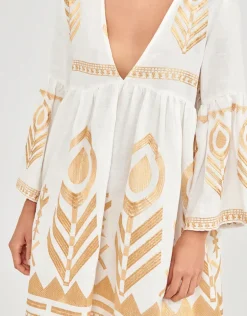 Feather Mini Dress - White and Gold