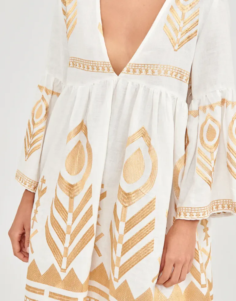 Feather Mini Dress - White and Gold