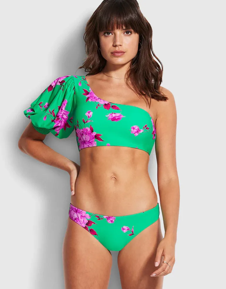 Full Bloom One Shoulder Bikini Top - Jade