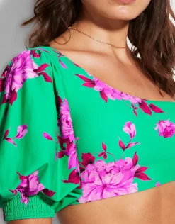 Full Bloom One Shoulder Bikini Top - Jade