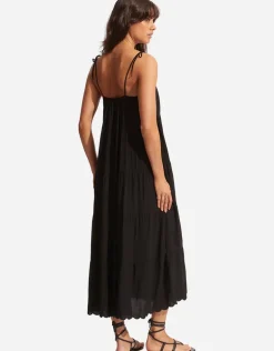 Gia Scallop Midi Dress - Black